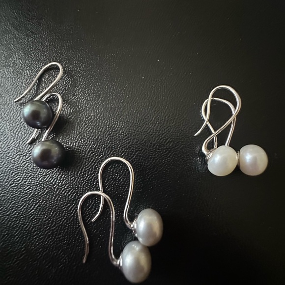 Honora White, Silver and Black Pearl Earrings Sterling Silver 3 Pairs - Picture 2 of 2